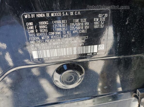 3CZRU6H11LM720267 2020 HONDA HR-V Черный Вид наклейки с VIN-кодом