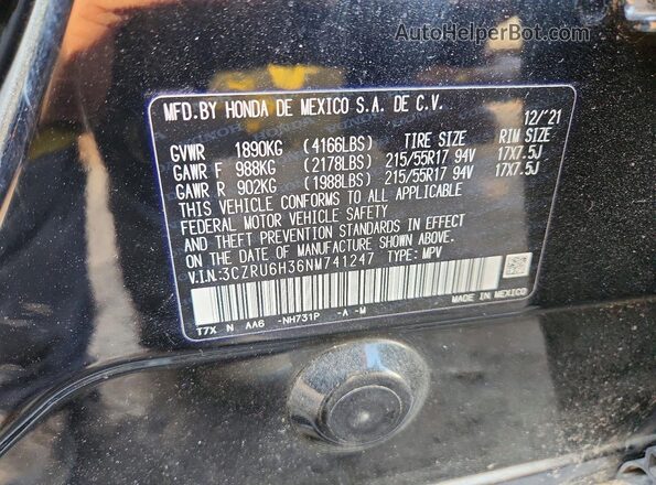 3CZRU6H36NM741247 2022 HONDA HR-V Black Vista interior de 360 grados