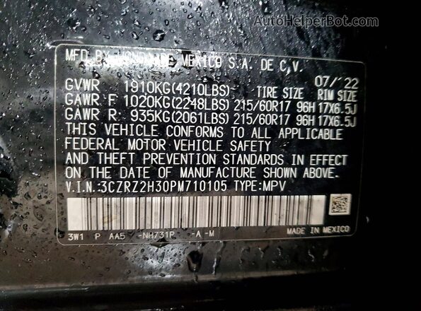 3CZRZ2H30PM710105 2023 HONDA HR-V Black Widok komory silnika