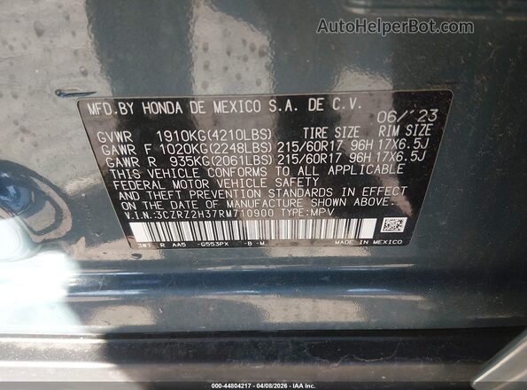 3CZRZ2H37RM710900 2024 HONDA HR-V Light Blue Вид подкапотного пространства