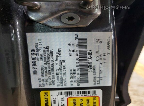 3FA6P0HD7LR248155 2020 FORD FUSION Серый Вид подкапотного пространства
