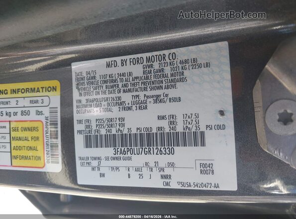 3FA6P0LU7GR126330 2016 FORD FUSION HYBRID Gray Շարժիչի բաժամունքի տեսք