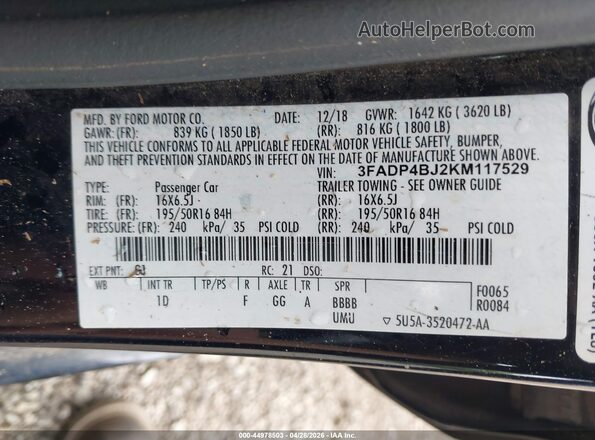3FADP4BJ2KM117529 2019 FORD FIESTA Black Widok komory silnika
