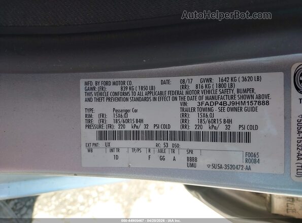 3FADP4BJ9HM157888 2017 FORD FIESTA Silver Vista del compartimento del motor