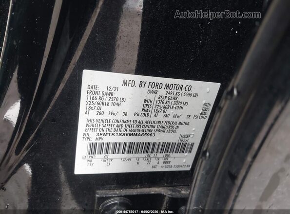 3FMTK1SS6MMA65963 2021 FORD MUSTANG MACH-E Black Շարժիչի բաժամունքի տեսք