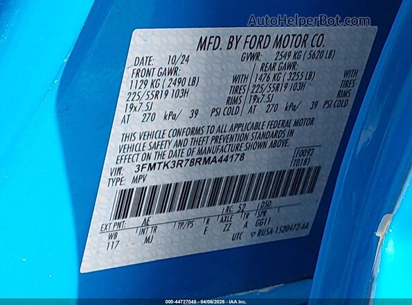 3FMTK3R78RMA44178 2024 FORD MUSTANG MACH-E PREMI Синий Вид подкапотного пространства