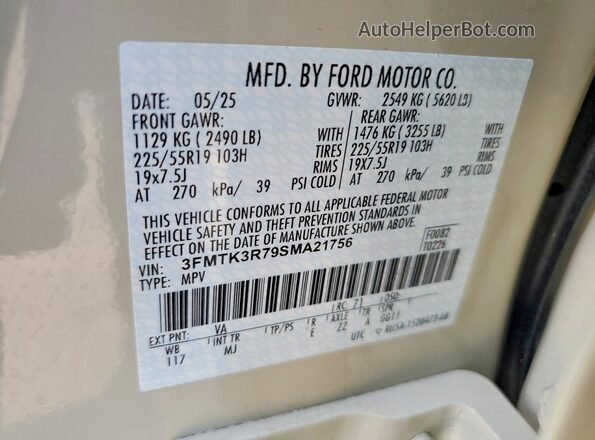 3FMTK3R79SMA21756 2025 FORD MUSTANG MACH-E PREMI Beige Vista de la etiqueta del VIN