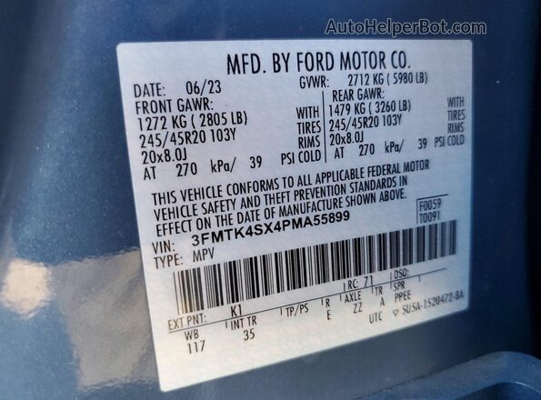 3FMTK4SX4PMA55899 2023 FORD MUSTANG Синий Вид наклейки с VIN-кодом