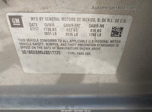 3G1BE6SM9JS517720 2018 CHEVROLET CRUZE Серый Вид подкапотного пространства