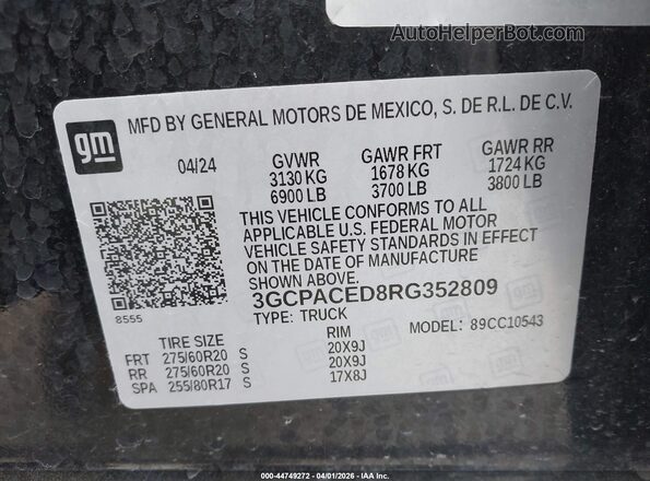 3GCPACED8RG352809 2024 CHEVROLET SILVERADO Black Vista del compartimento del motor