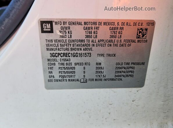3GCPCREC1GG161573 2016 CHEVROLET SILVERADO White Շարժիչի բաժամունքի տեսք