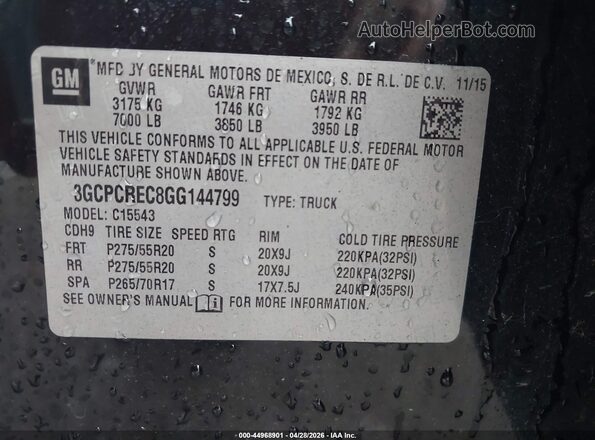 3GCPCREC8GG144799 2016 CHEVROLET SILVERADO Black Vista del compartimento del motor