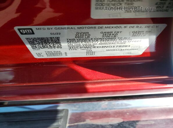 3GCPWCED4NG178281 2022 CHEVROLET SILVERADO Red ძრავის განყოფილების ხედი