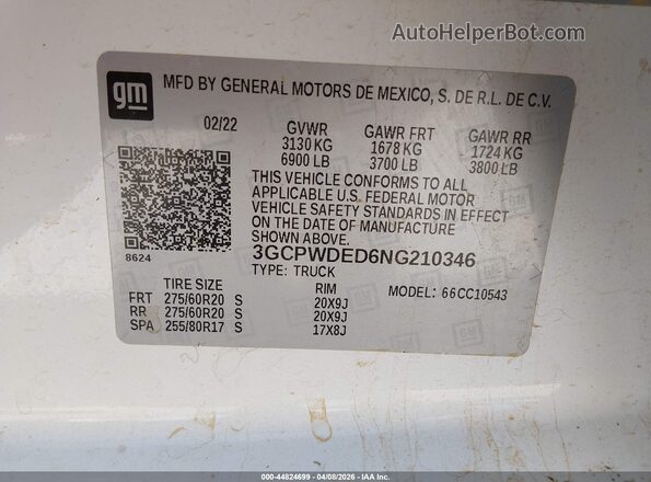 3GCPWDED6NG210346 2022 CHEVROLET SILVERADO White Engine compartment view