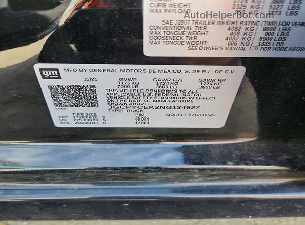 3GCPYCEK2NG134627 2022 CHEVROLET SILVERADO Black Vista del compartimento del motor