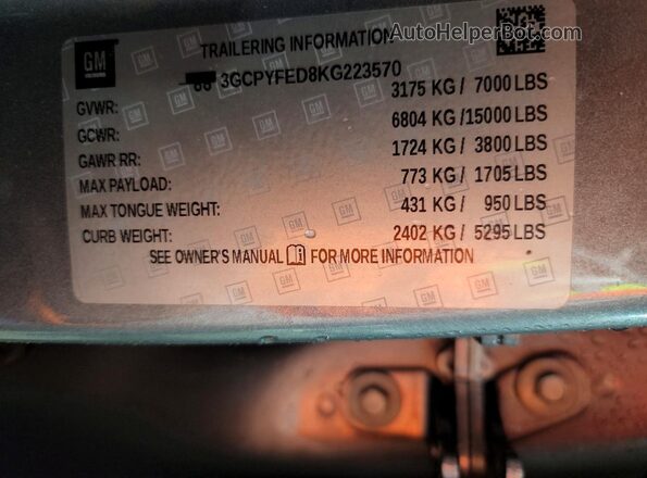 3GCPYFED8KG223570 2019 CHEVROLET SILVERADO Серый Вид подкапотного пространства