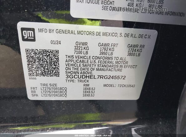 3GCUDHEL7RG245572 2024 CHEVROLET SILVERADO Черный Вид подкапотного пространства