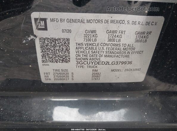 3GCUYDED2LG379936 2020 CHEVROLET SILVERADO Черный Вид подкапотного пространства