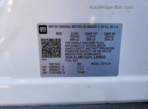 3GKALMEG2PL120652 2023 GMC TERRAIN Белый Вид наклейки с VIN-кодом