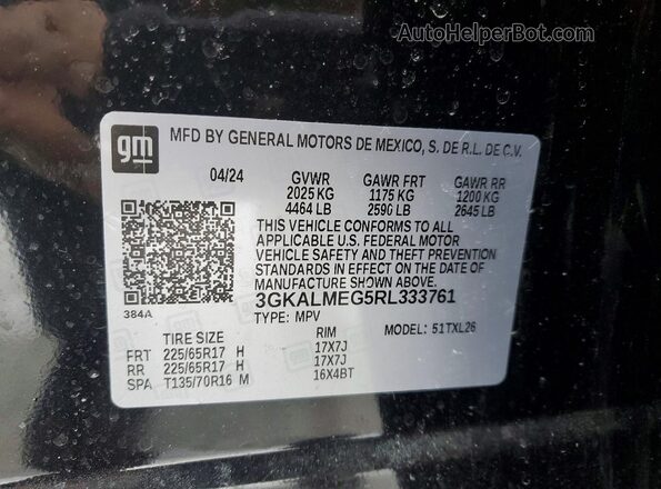 3GKALMEG5RL333761 2024 GMC TERRAIN Черный Вид наклейки с VIN-кодом