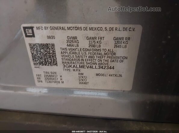 3GKALMEV4LL342344 2020 GMC TERRAIN Gray Вид підкапотного простору