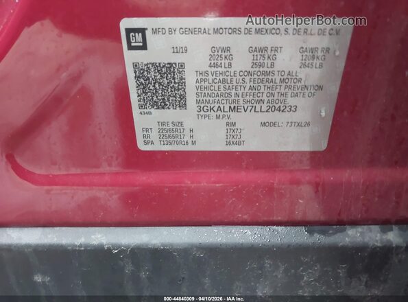 3GKALMEV7LL204233 2020 GMC TERRAIN Red Вид підкапотного простору