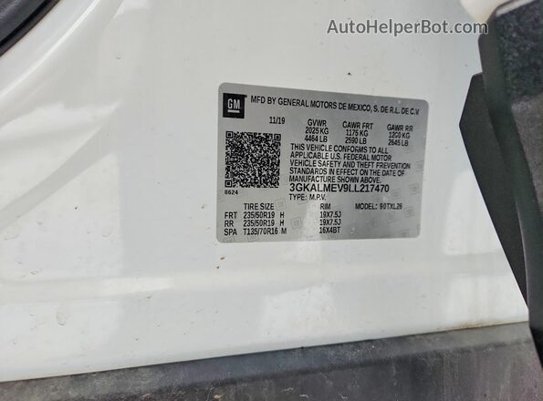 3GKALMEV9LL217470 2020 GMC ACADIA Белый Панорамный вид салона 360°