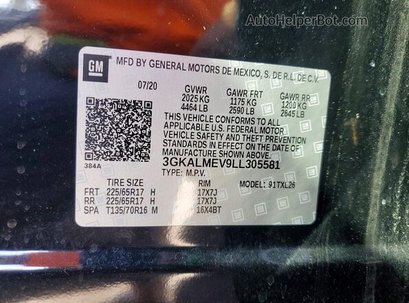3GKALMEV9LL305581 2020 GMC TERRAIN Черный Вид наклейки с VIN-кодом