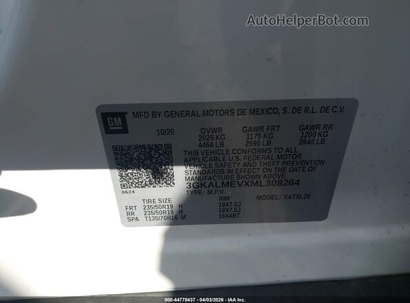 3GKALMEVXML308264 2021 GMC TERRAIN Белый Вид подкапотного пространства