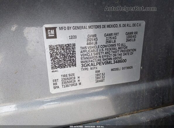 3GKALPEV0ML348600 2021 GMC TERRAIN Gray Widok komory silnika