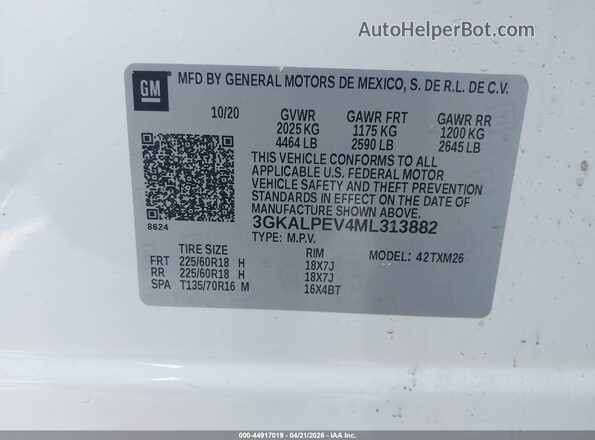 3GKALPEV4ML313882 2021 GMC TERRAIN White Widok komory silnika