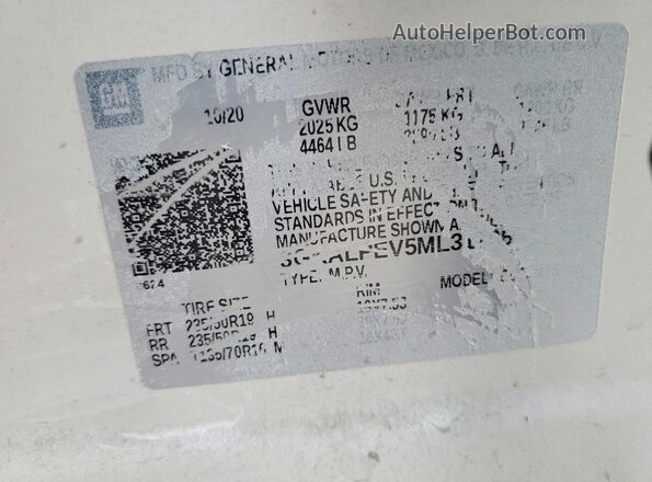 3GKALPEV5ML317066 2021 GMC TERRAIN White Вид наклейки з VIN-кодом
