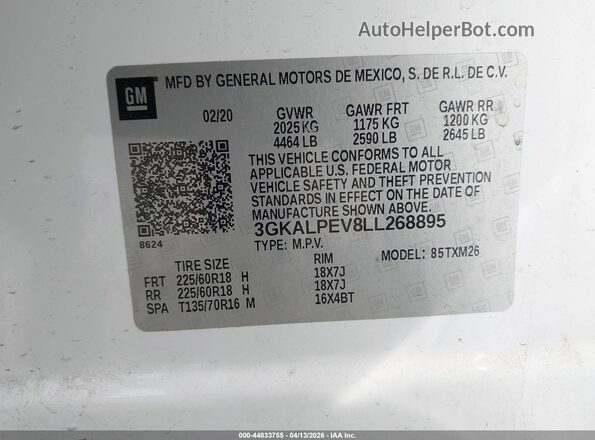 3GKALPEV8LL268895 2020 GMC TERRAIN Черный Вид подкапотного пространства