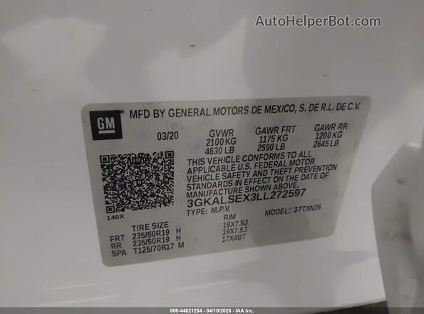 3GKALSEX3LL272597 2020 GMC TERRAIN White Շարժիչի բաժամունքի տեսք