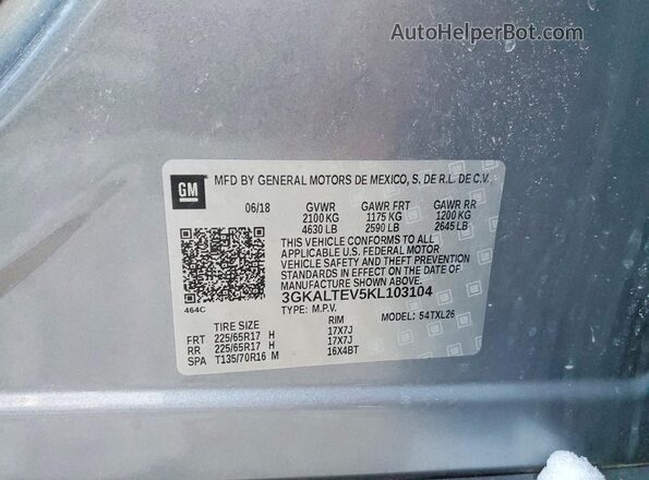 3GKALTEV5KL103104 2019 GMC TERRAIN Серый Вид наклейки с VIN-кодом
