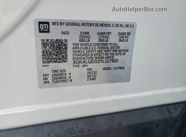 3GKALUEG3TL117902 2026 GMC TERRAIN Белый Панорамный вид салона 360°