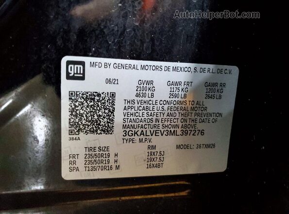 3GKALVEV3ML397276 2021 GMC TERRAIN Черный Вид наклейки с VIN-кодом