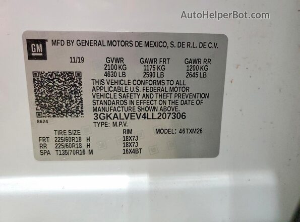 3GKALVEV4LL207306 2020 GMC 4000 White Вид наклейки з VIN-кодом