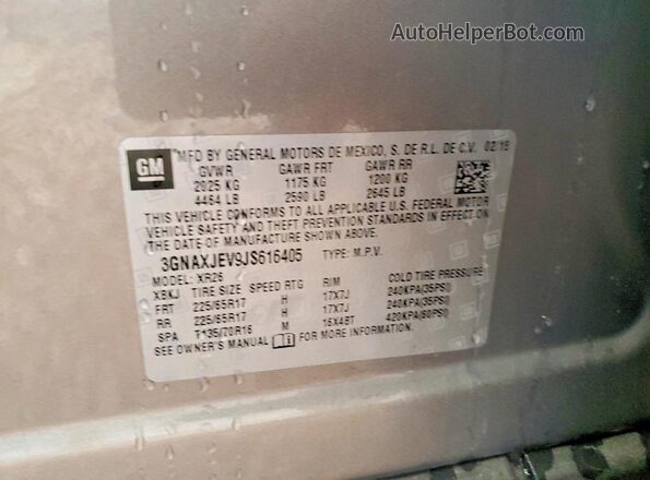 3GNAXJEV9JS616405 2018 CHEVROLET EQUINOX Серебряный Вид наклейки с VIN-кодом
