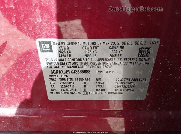 3GNAXJEVXJS565688 2018 CHEVROLET EQUINOX Красный Вид подкапотного пространства