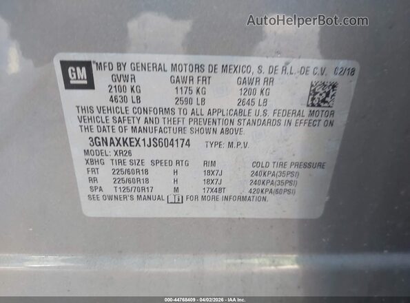 3GNAXKEX1JS604174 2018 CHEVROLET EQUINOX Black Vista del compartimento del motor