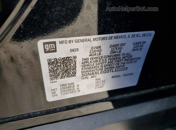 3GNAXLEG0TL111119 2026 CHEVROLET EQUINOX Black Вид наклейки з VIN-кодом