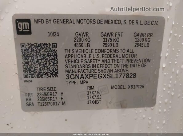 3GNAXPEGXSL177828 2025 CHEVROLET EQUINOX White Widok komory silnika
