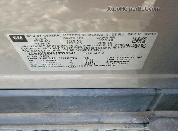 3GNAXSEV6JS525341 2018 CHEVROLET EQUINOX Charcoal Widok naklejki z numerem VIN