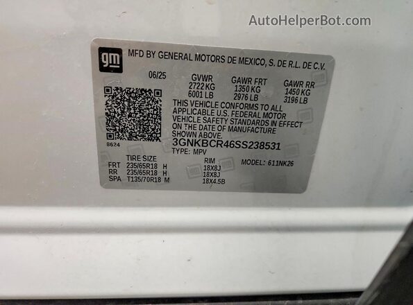 3GNKBCR46SS238531 2025 CHEVROLET BLAZER White Widok wnętrza 360 stopni