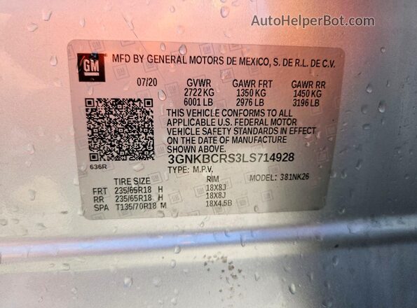 3GNKBCRS3LS714928 2020 CHEVROLET BLAZER Silver Widok wnętrza 360 stopni