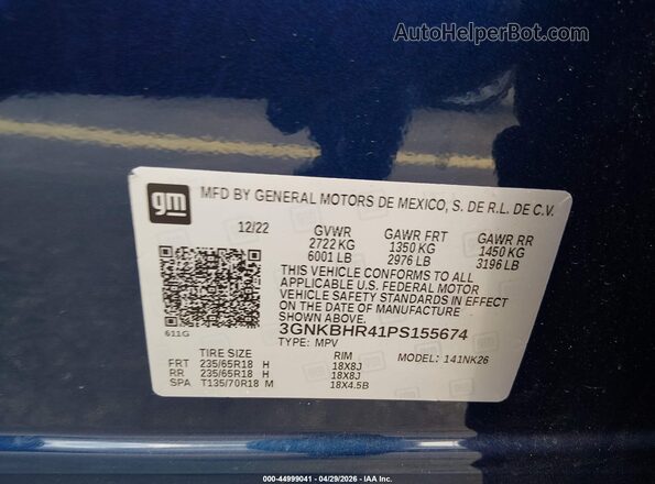 3GNKBHR41PS155674 2023 CHEVROLET BLAZER Синий Вид подкапотного пространства