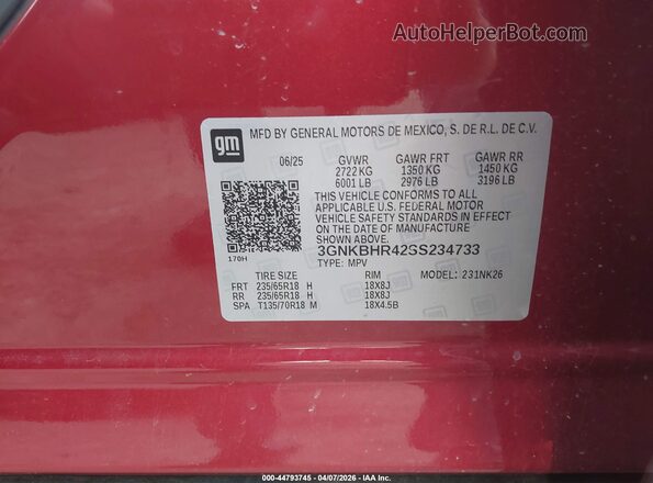 3GNKBHR42SS234733 2025 CHEVROLET BLAZER Красный Вид подкапотного пространства