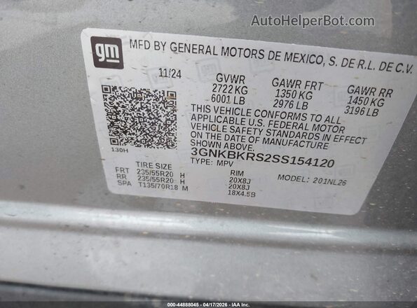 3GNKBKRS2SS154120 2025 CHEVROLET BLAZER Серебряный Вид подкапотного пространства