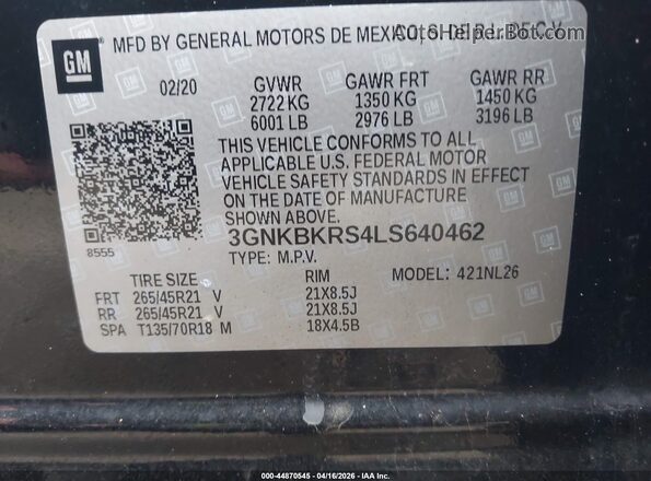 3GNKBKRS4LS640462 2020 CHEVROLET BLAZER Black Widok komory silnika
